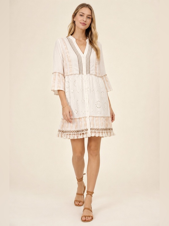 Me2Magic Dresses & Skirts - Me2Magic Anthropologie Ivory Boho Eyelet Crochet Tunic Dress M Unlined Festival